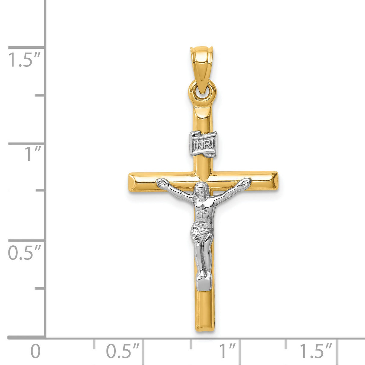 14k Two-Tone Gold Crucifix Pendant with Jesus on the Cross Christian Catholic Jewelry