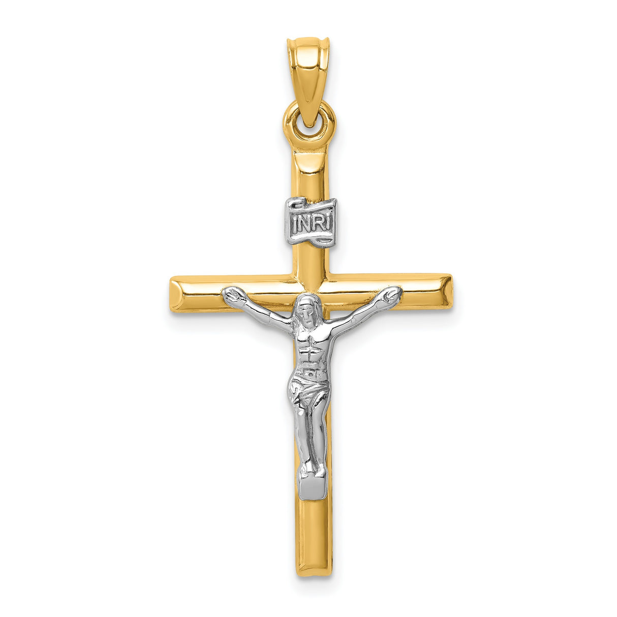 14k Two-Tone Gold Crucifix Pendant with Jesus on the Cross Christian Catholic Jewelry