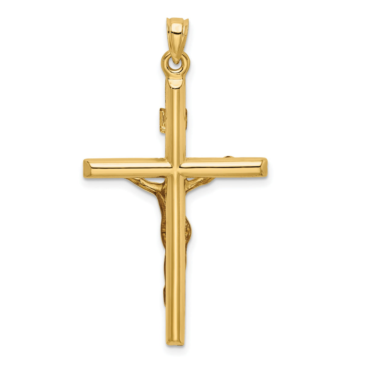 14k Multi-Tone Gold Crucifix Cross Pendant with Jesus Figure and INRI Design
