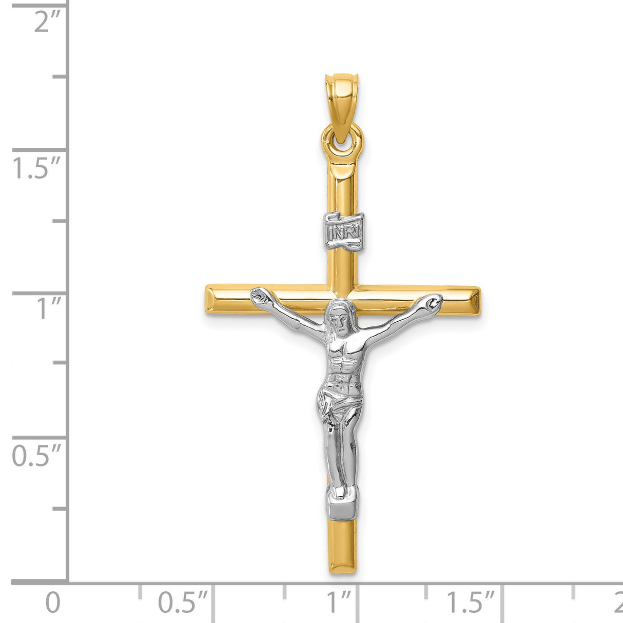 14k Multi-Tone Gold Crucifix Cross Pendant with Jesus Figure and INRI Design
