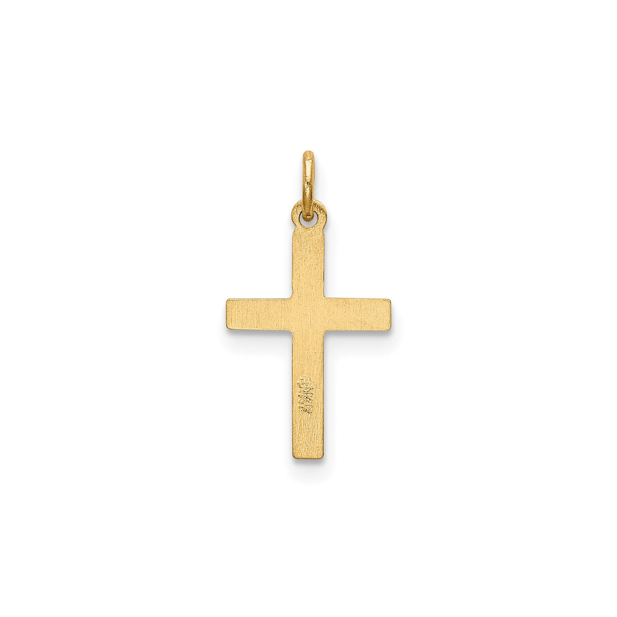 14k Yellow Gold Cross Pendant with Heart and Savior Engraving, Textured Christian Design