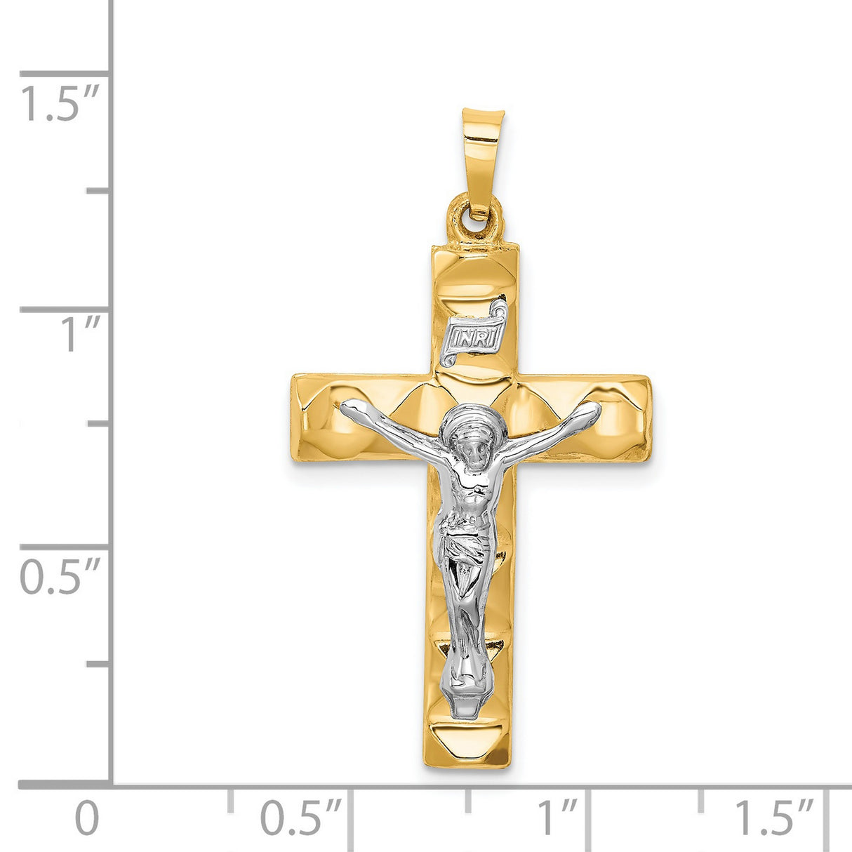 14k Two-Tone Gold Crucifix Pendant with Polished Latin Cross and INRI Detail