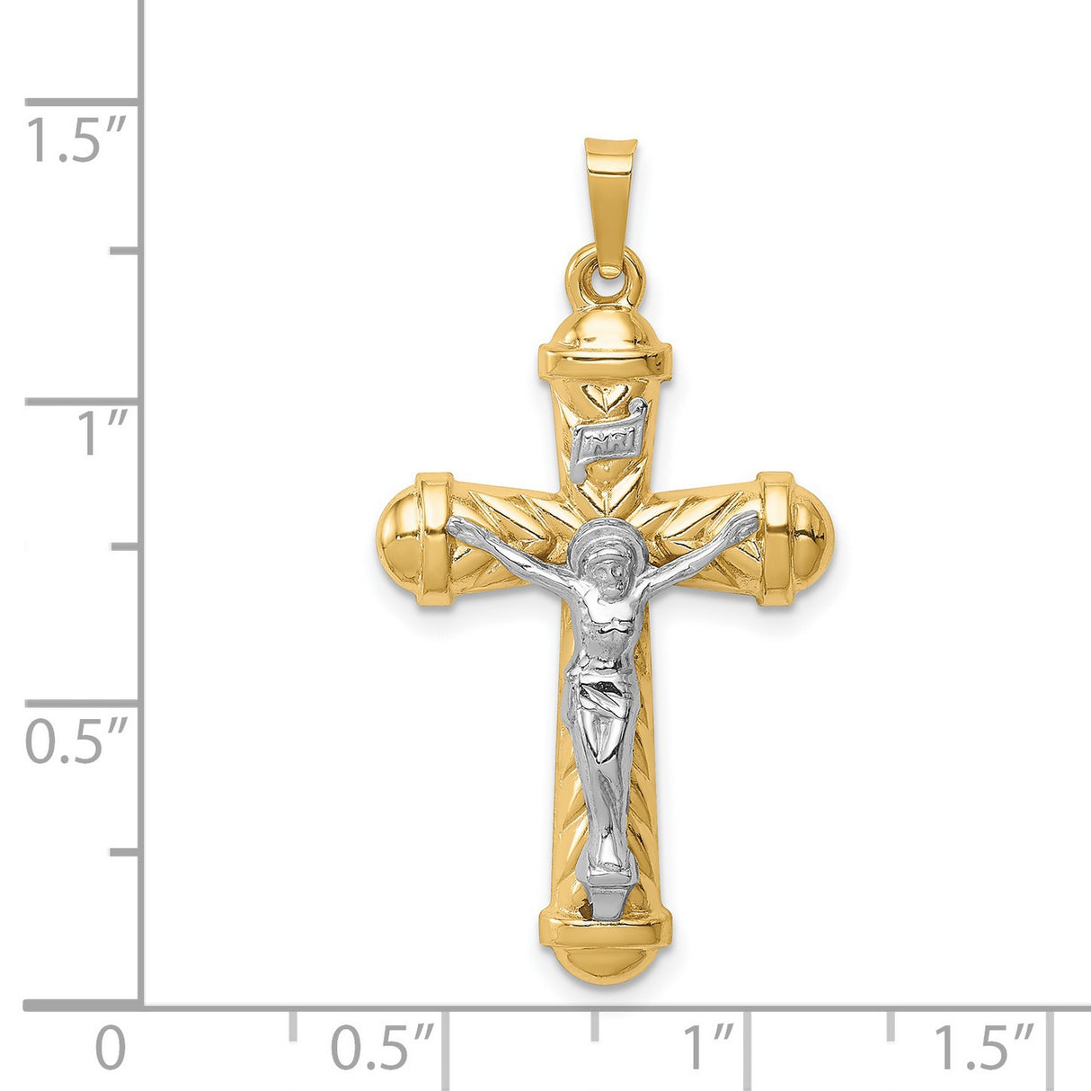 14k Multi-Tone Gold Chevron Crucifix Pendant with Draped Jesus Figure and Textured Detailing