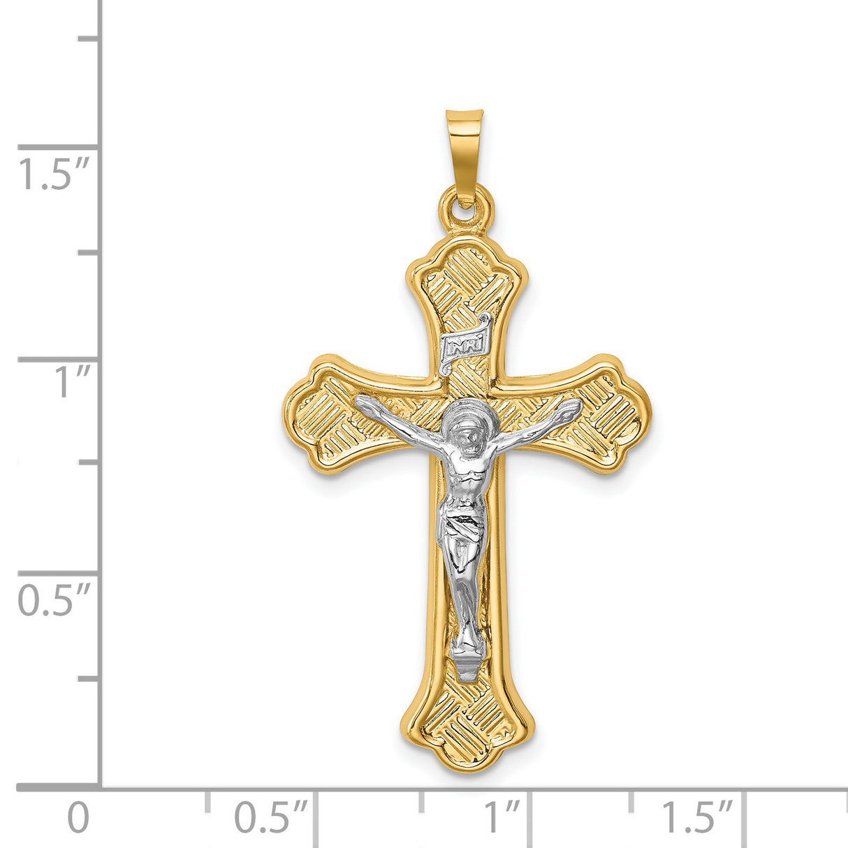 14k Two-Tone Gold Crucifix Pendant with Polished Fleur de Lis Cross Design