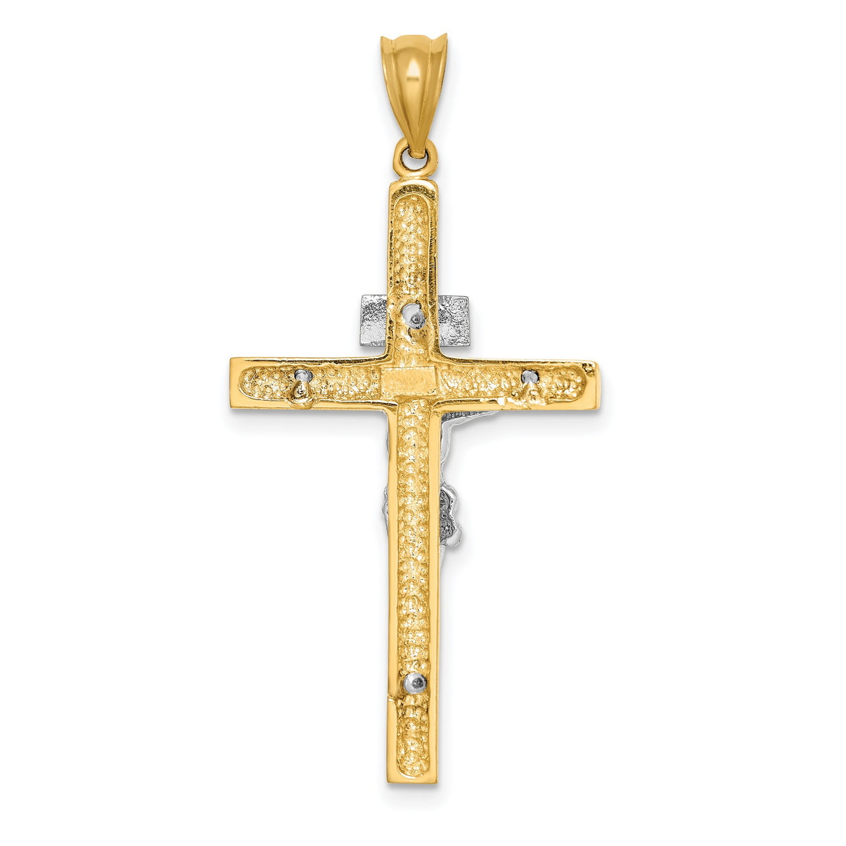14k Two-Tone Gold Crucifix Cross Pendant with INRI Jesus Charm, Polished Catholic Jewelry