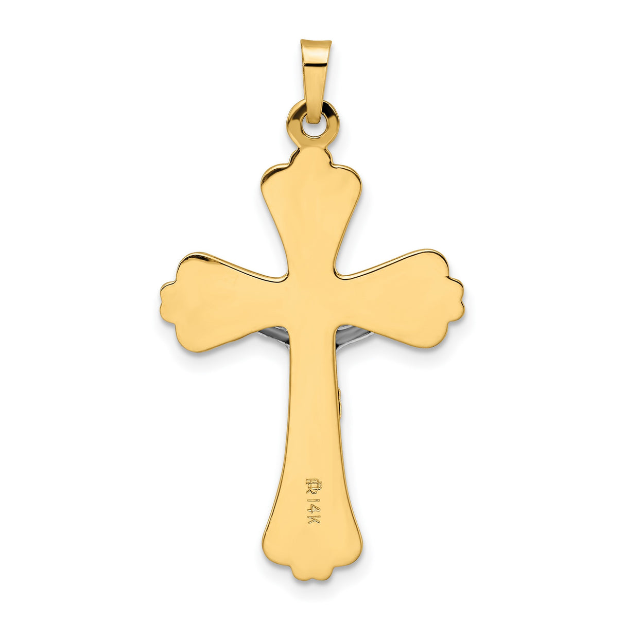 14k Two-Tone Gold Crucifix Pendant with Ornate Cross and INRI Jesus Figure