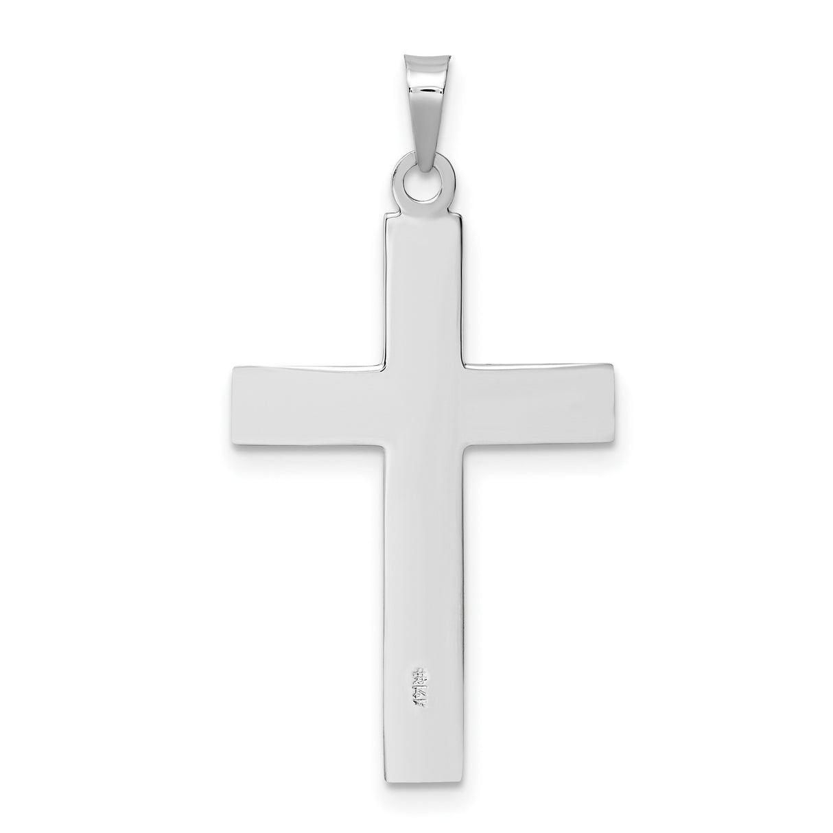 14k White Gold Cross Pendant with Beveled Edge and Lined Detail, Modern Religious Jewelry