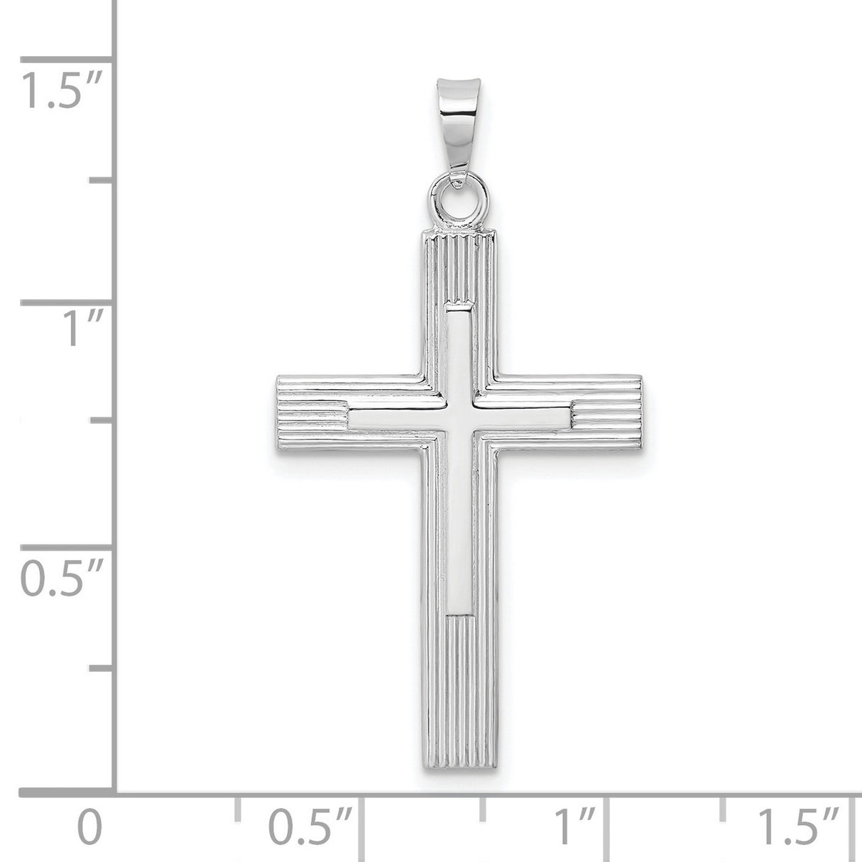 14k White Gold Cross Pendant with Beveled Edge and Lined Detail, Modern Religious Jewelry