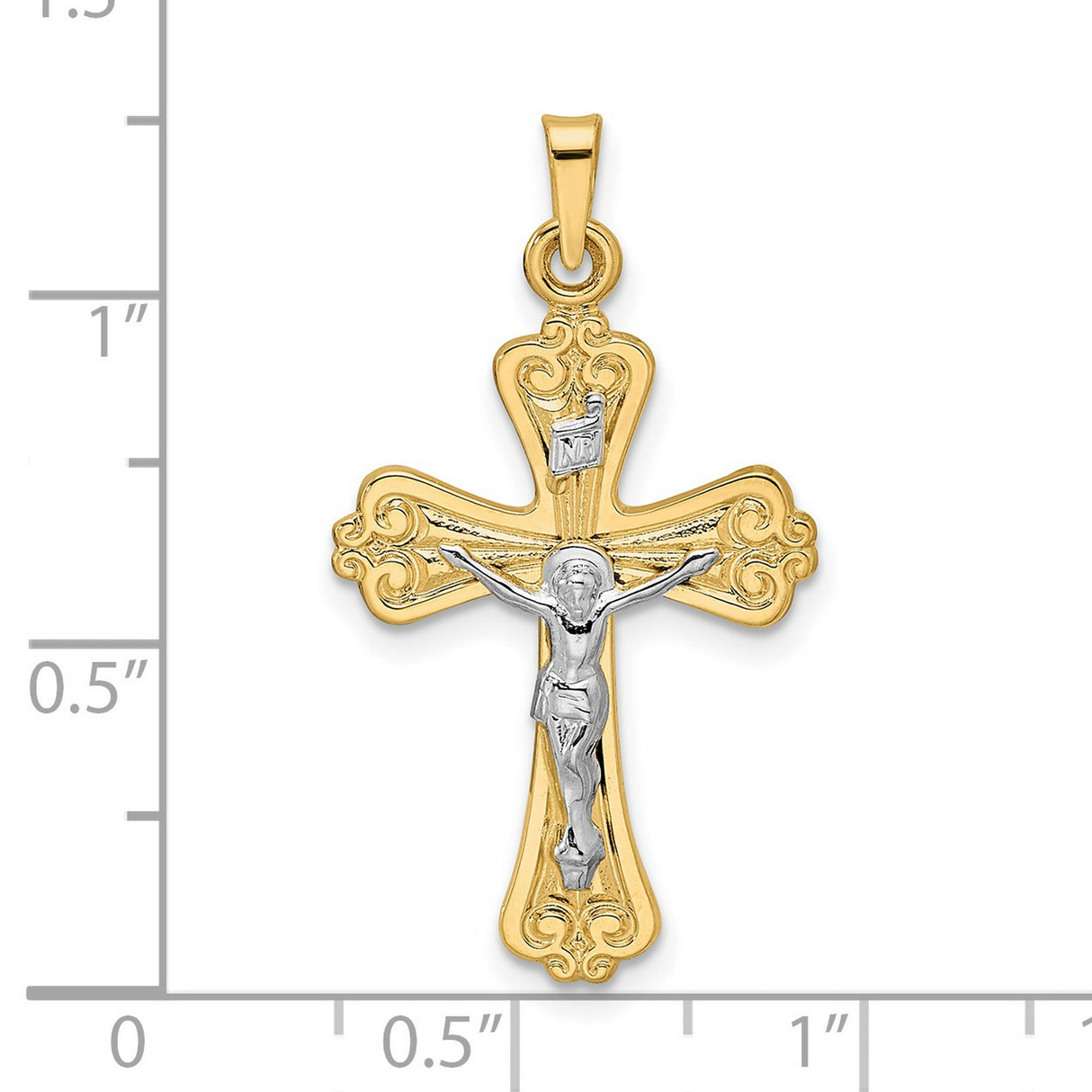 14k Two-Tone Gold Crucifix Cross Pendant with INRI Charm, Religious Christian Symbol