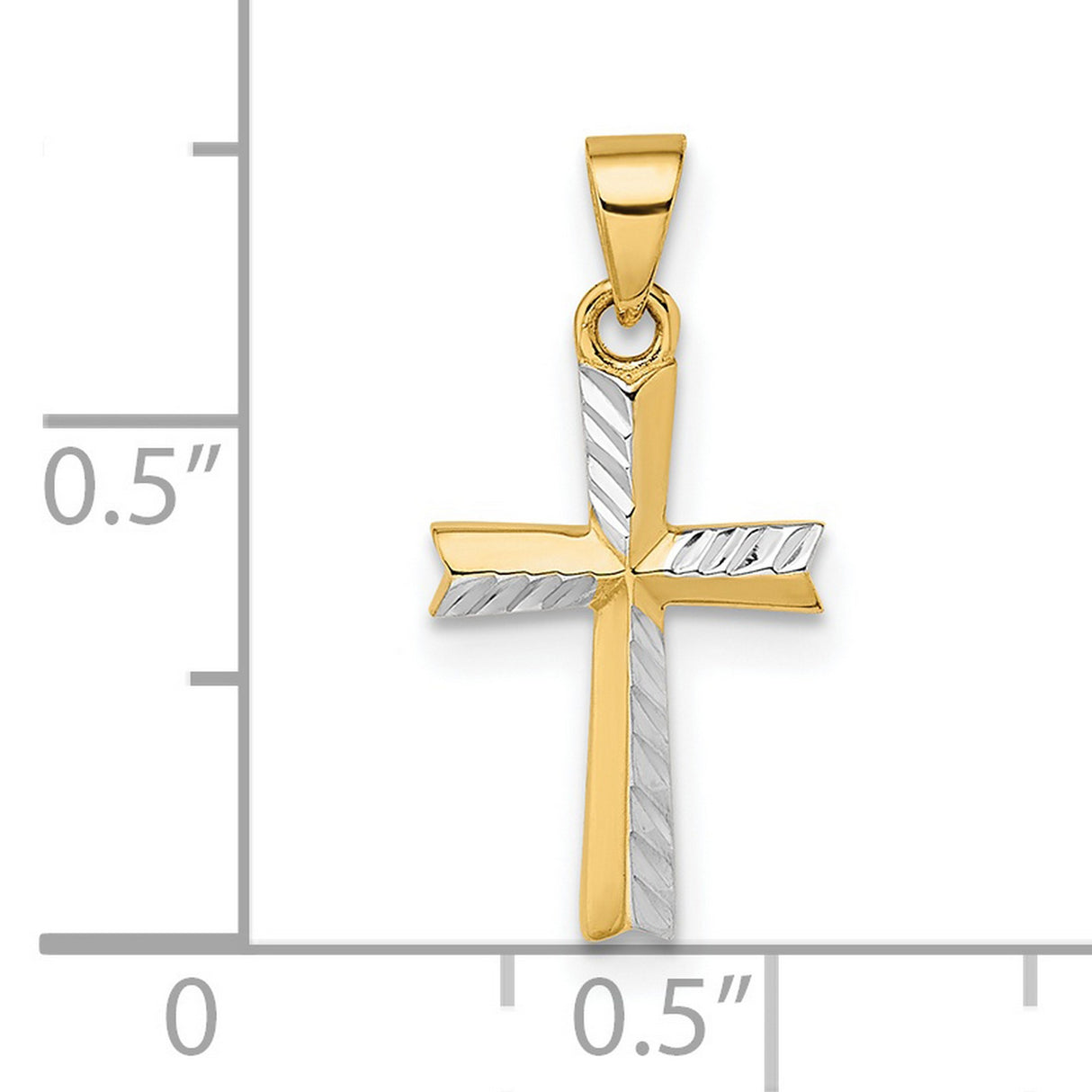 14k Two-Tone Gold Cross Pendant with Rhodium Accent, Textured Latin Cross Design