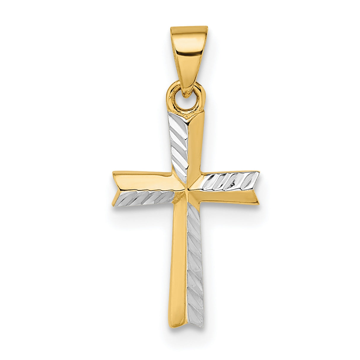 14k Two-Tone Gold Cross Pendant with Rhodium Accent, Textured Latin Cross Design