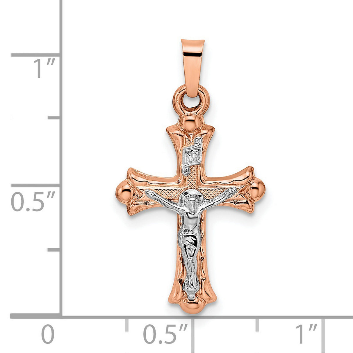 14k Multi-Tone Gold Crucifix Cross Pendant with INRI Symbol and Ornate Details