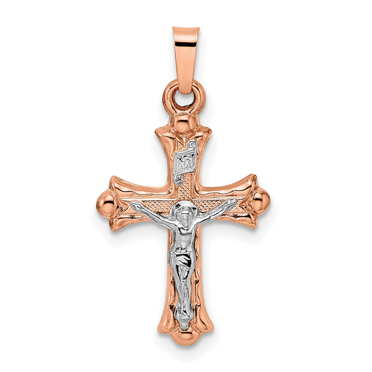 14k Multi-Tone Gold Crucifix Cross Pendant with INRI Symbol and Ornate Details
