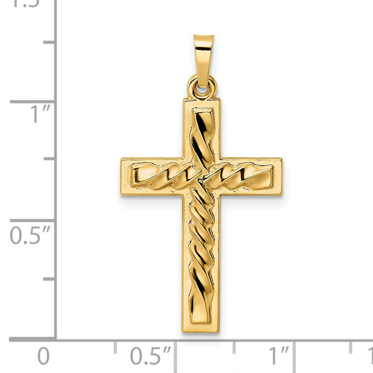 14k Yellow Gold Cross Pendant with Twisted Rope Center Design, Christian Religious Charm