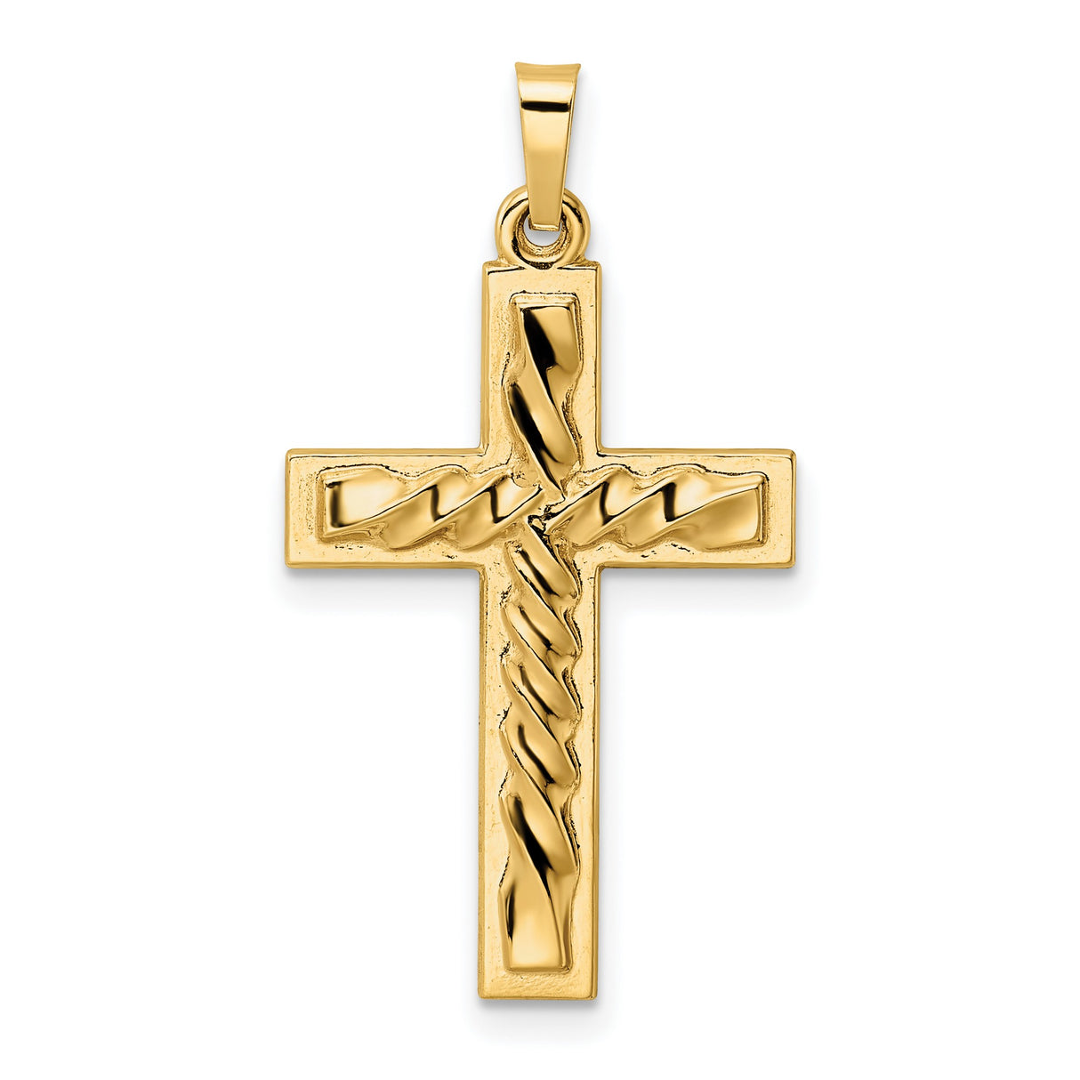 14k Yellow Gold Cross Pendant with Twisted Rope Center Design, Christian Religious Charm