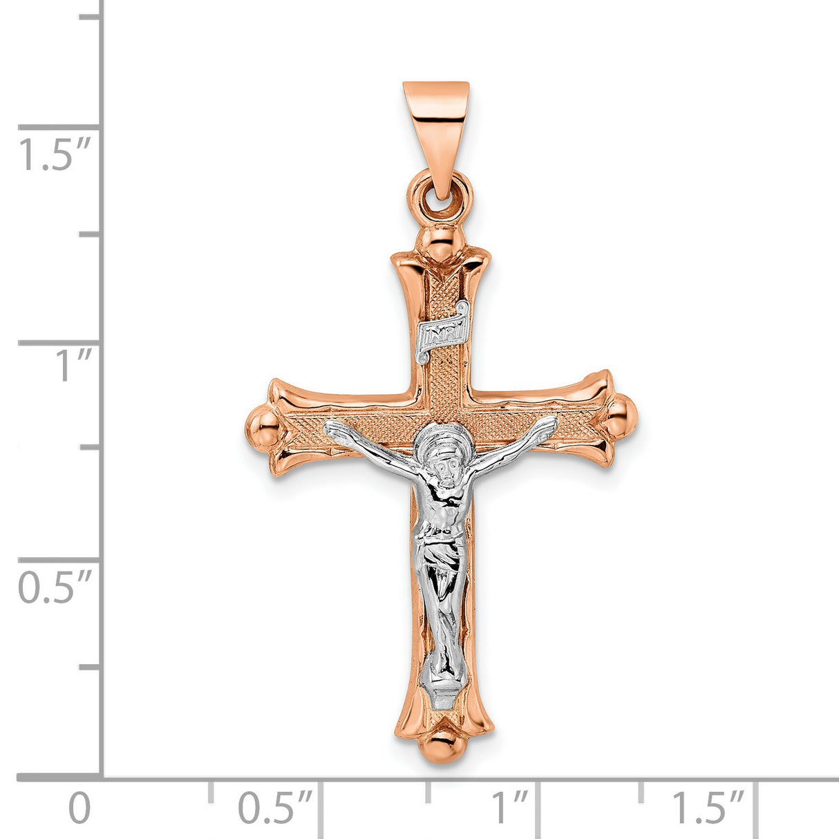 14k Two-Tone Gold Crucifix Pendant with INRI and Christ Figure Religious Jewelry