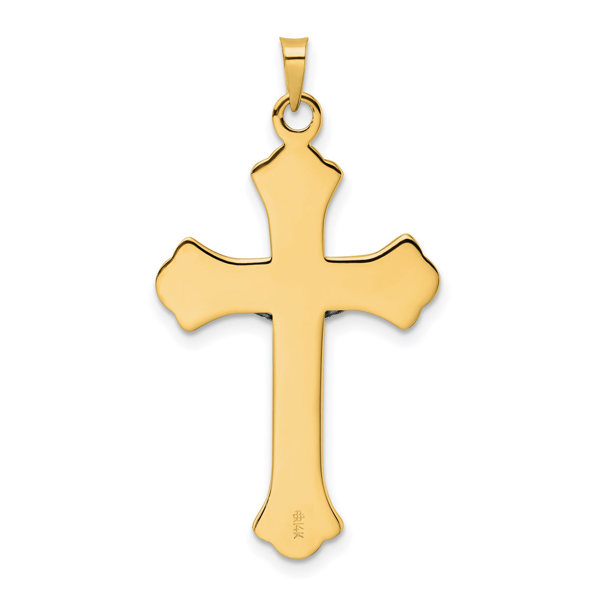 14k Multi-Tone Gold Crucifix Cross Pendant with INRI, Baroque Scrollwork, Fleur de Lis
