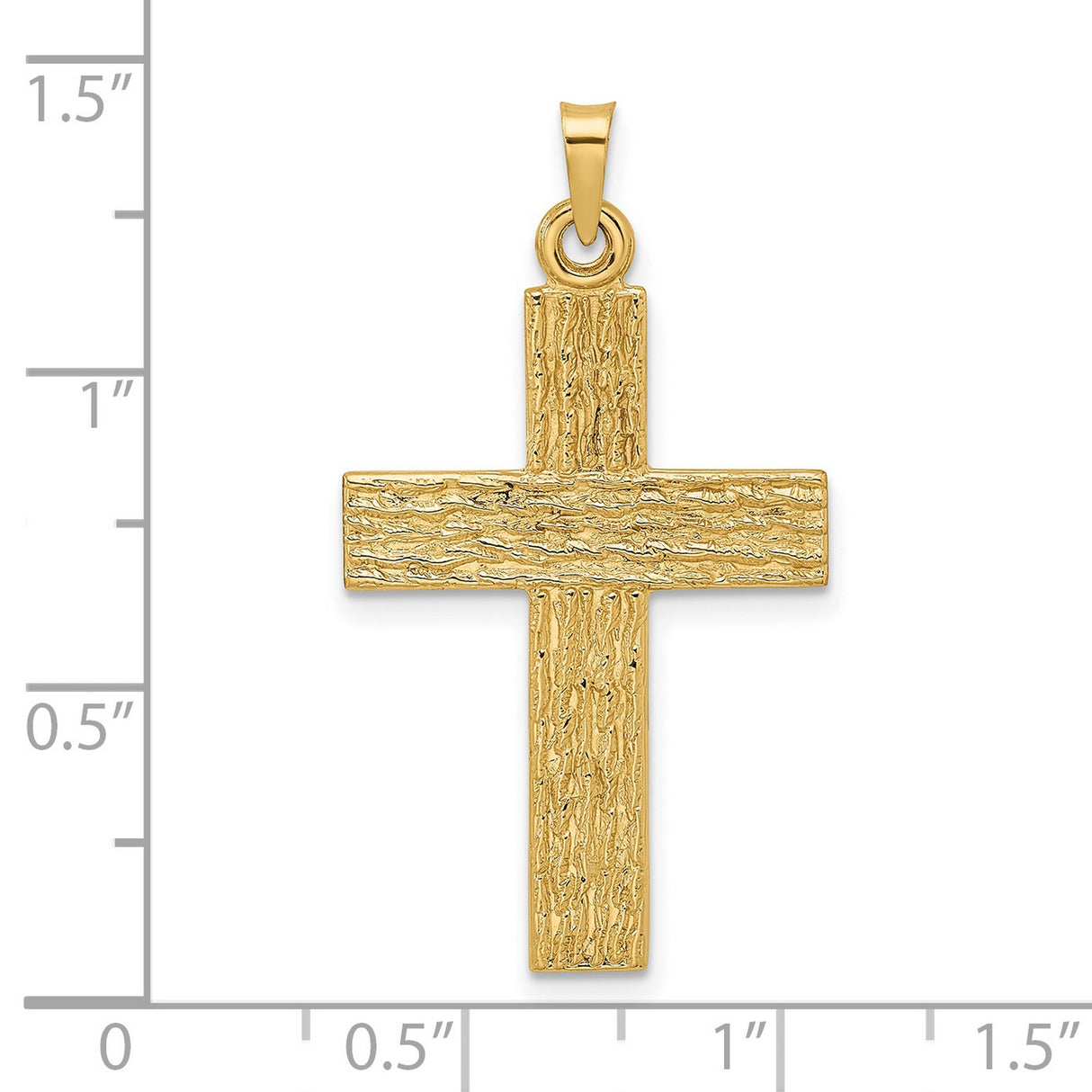 14k Yellow Gold Cross Pendant with Textured Woodgrain Finish, Rugged Christian Jewelry for Men or Women