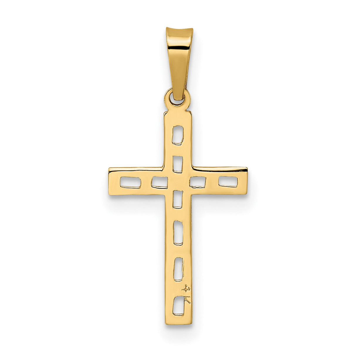 14k Yellow Gold Cross Pendant, Textured Openwork Christian Design with Polished Accents, Unisex