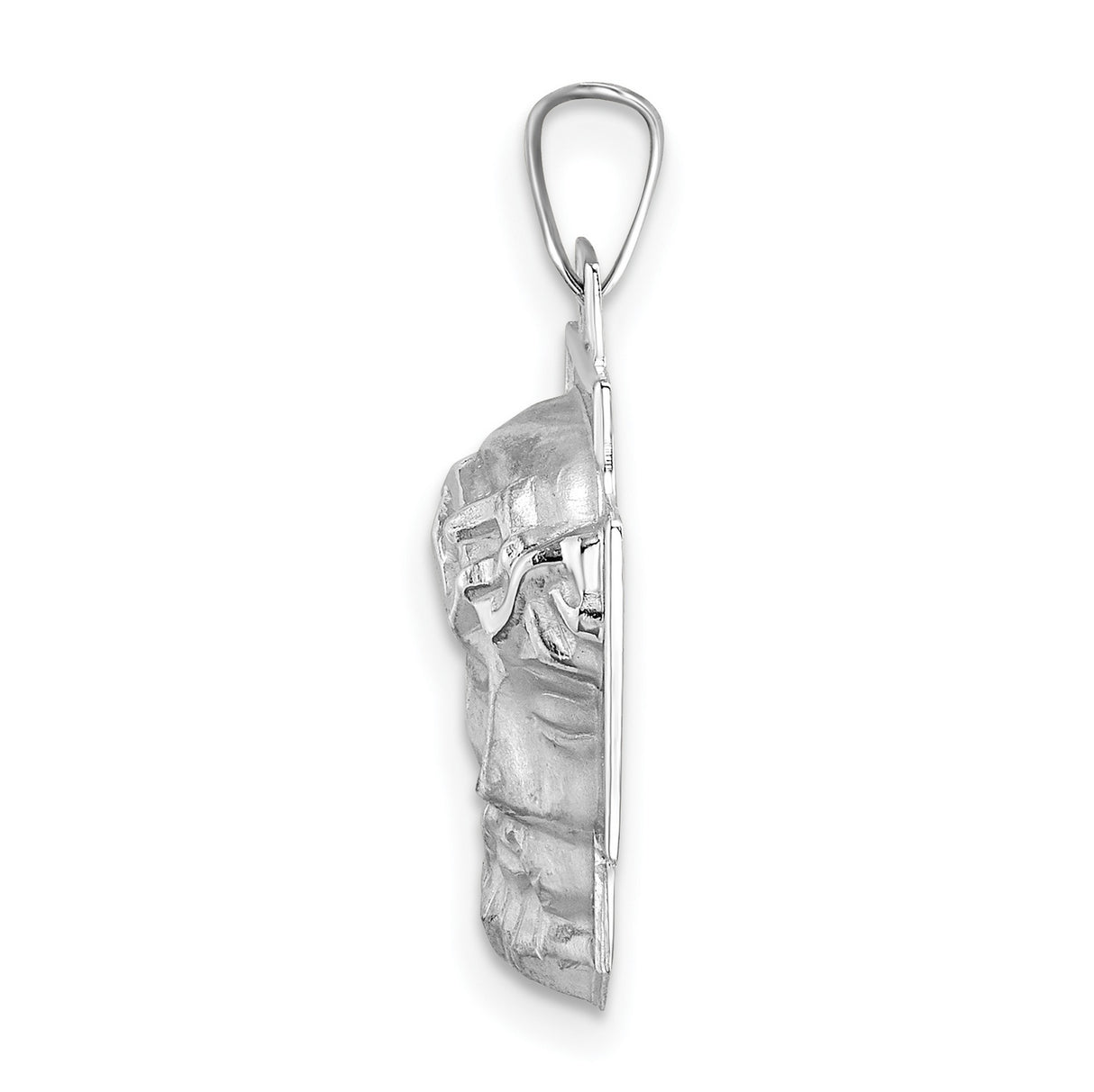 14k White Gold Jesus Head Pendant with Crown of Thorns and Cross Backdrop