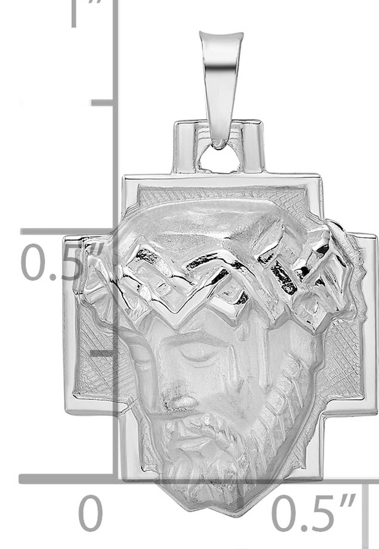14k White Gold Jesus Head Pendant with Crown of Thorns and Cross Backdrop