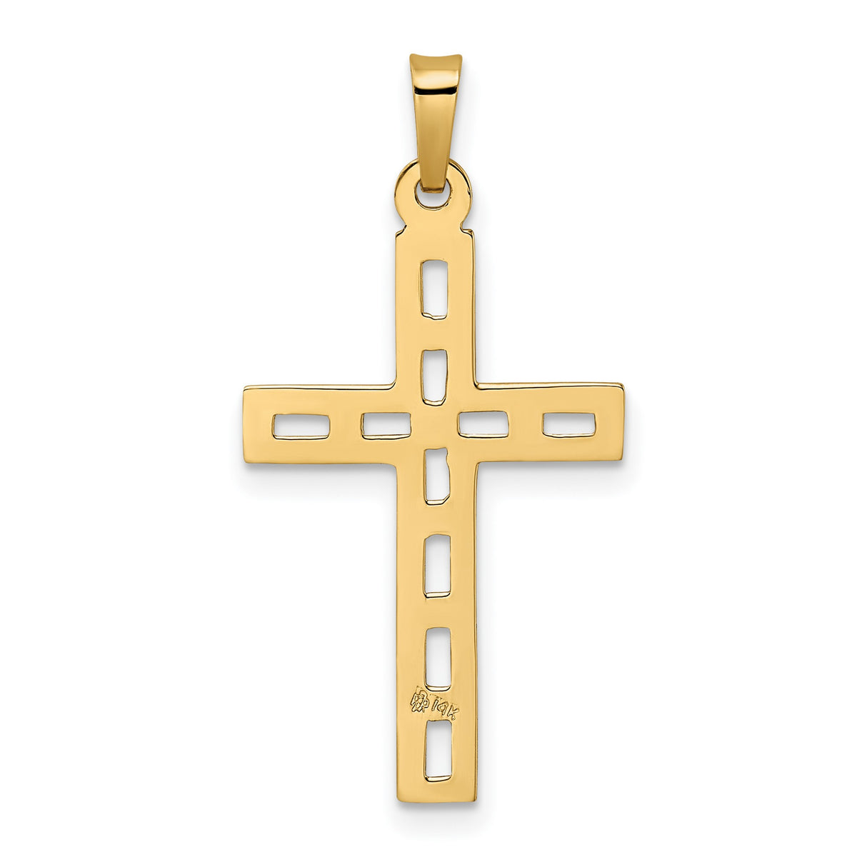 14k Yellow Gold Cross Pendant with Open Design and Beaded Texture, Religious Jewelry