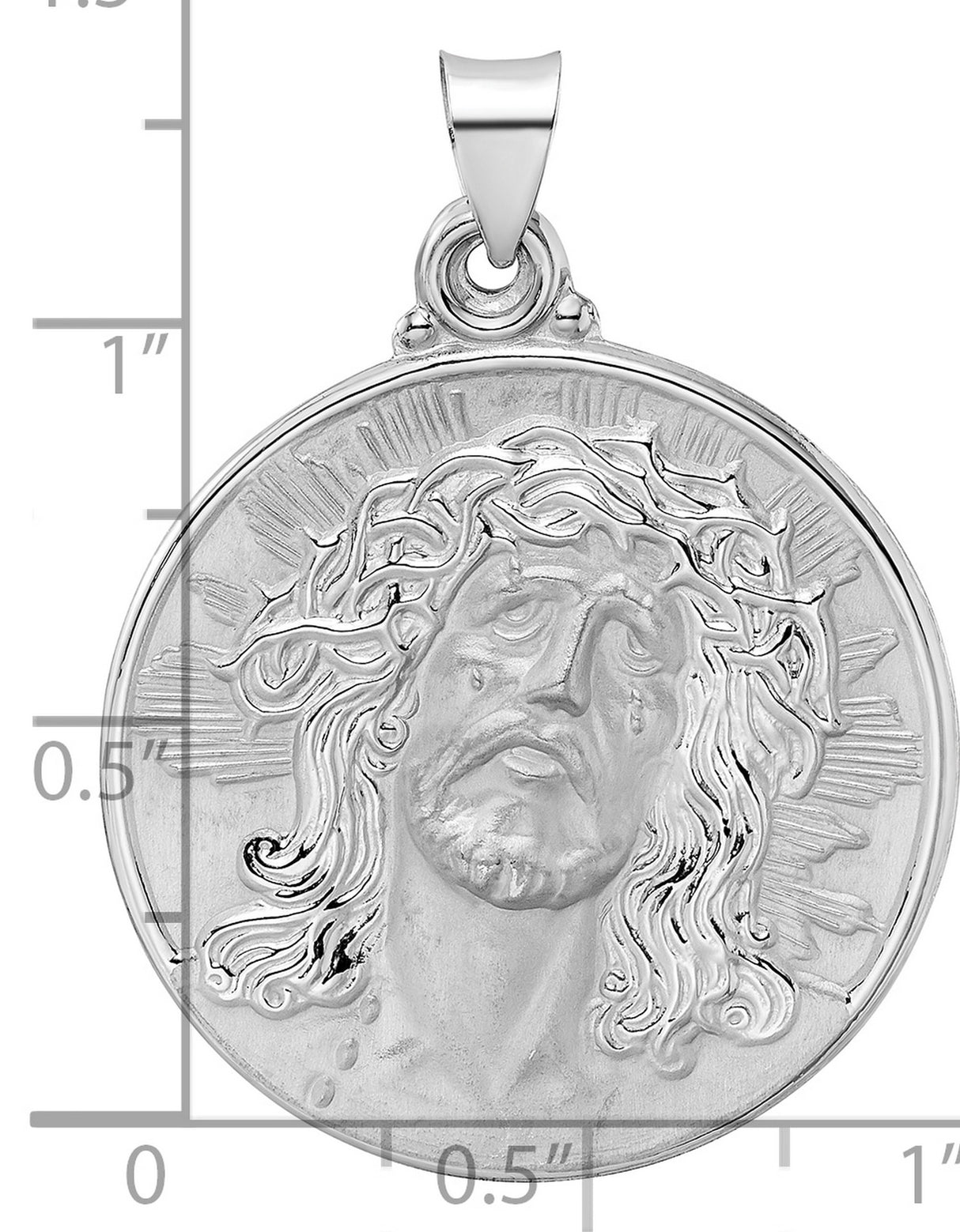 14k White Gold Jesus Face Pendant with Halo and Crown of Thorns Religious Medallion