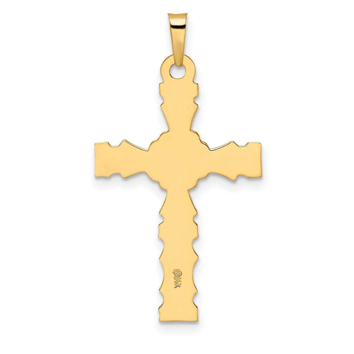 14k Yellow Gold Sunburst Cross Pendant with Floral Detailing for Women or Unisex Wear