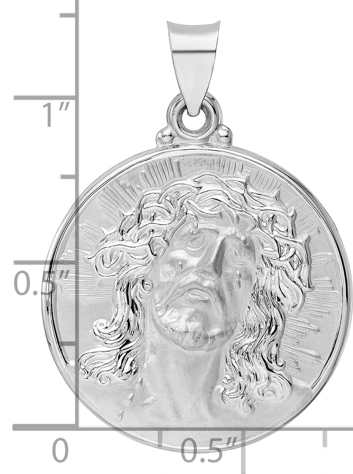 14k White Gold Jesus Face Pendant with Crown of Thorns, Christian Religious Charm