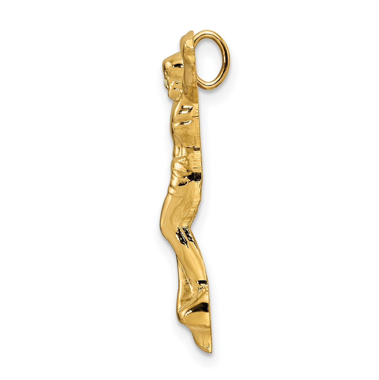 14k Yellow Gold Crucifix Pendant with Jesus on Cross, Catholic Religious Charm for Men