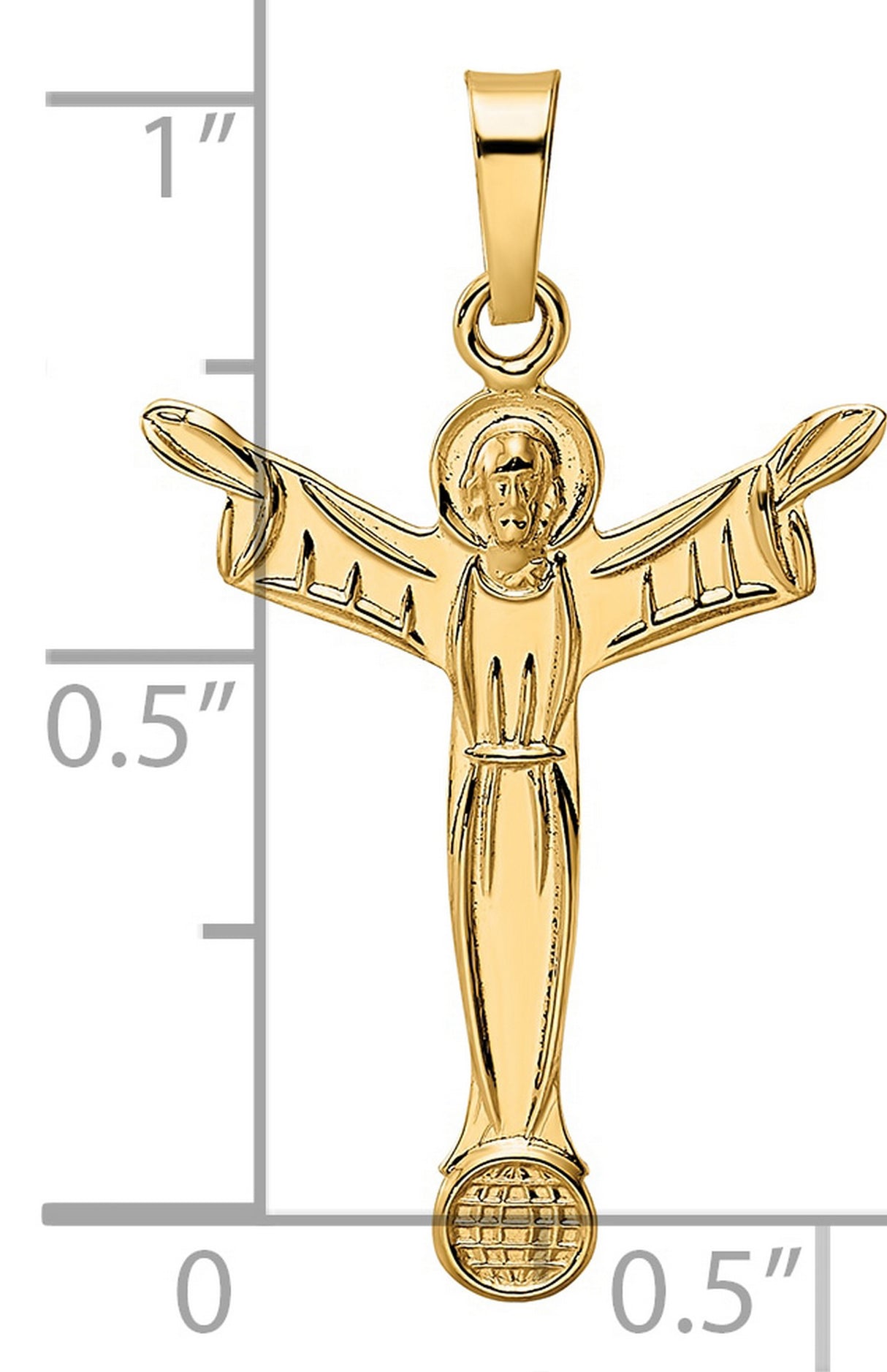 14k Yellow Gold Christ Redeemer Pendant with Open Arms, Religious Christian Charm