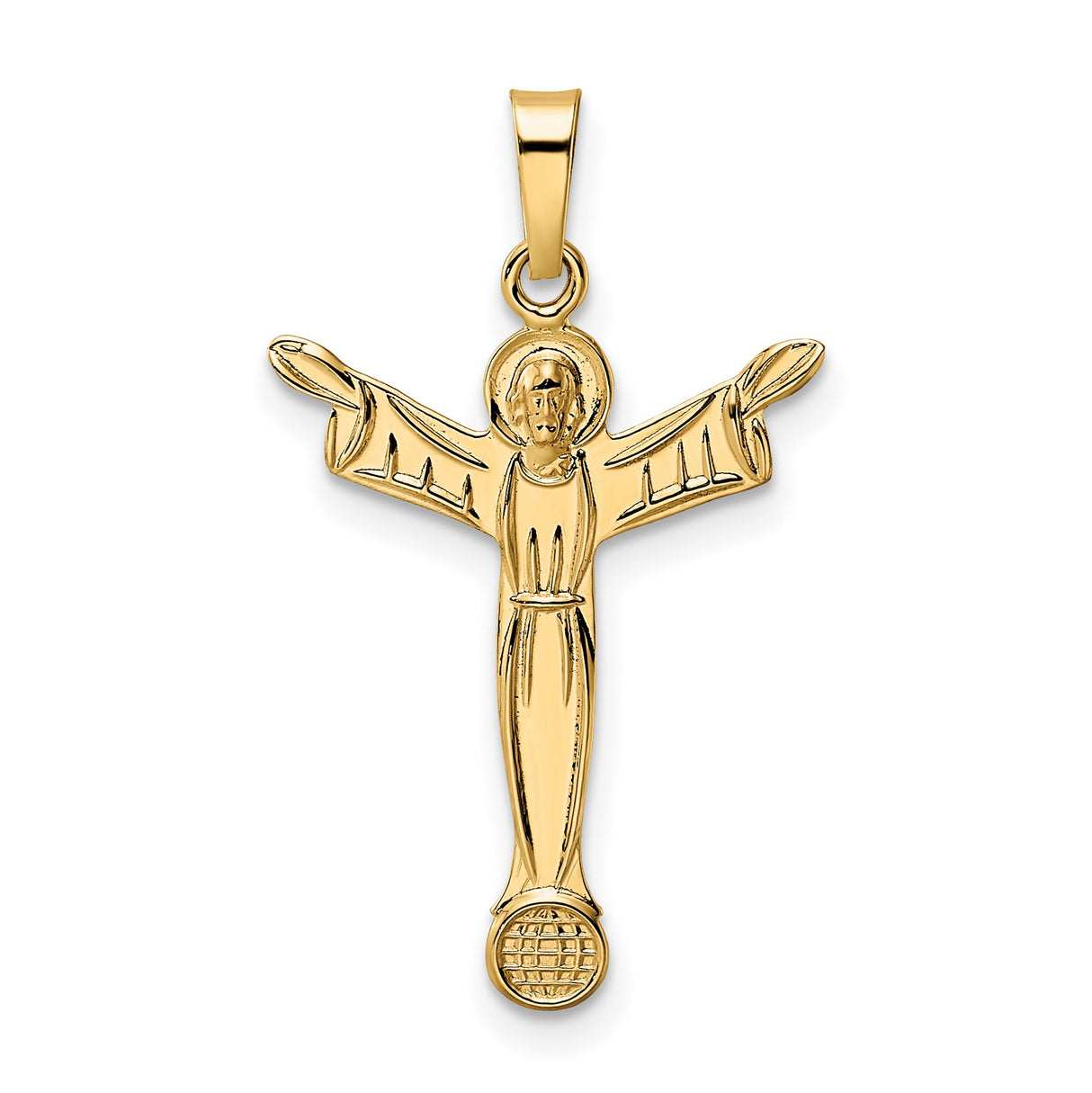 14k Yellow Gold Christ Redeemer Pendant with Open Arms, Religious Christian Charm