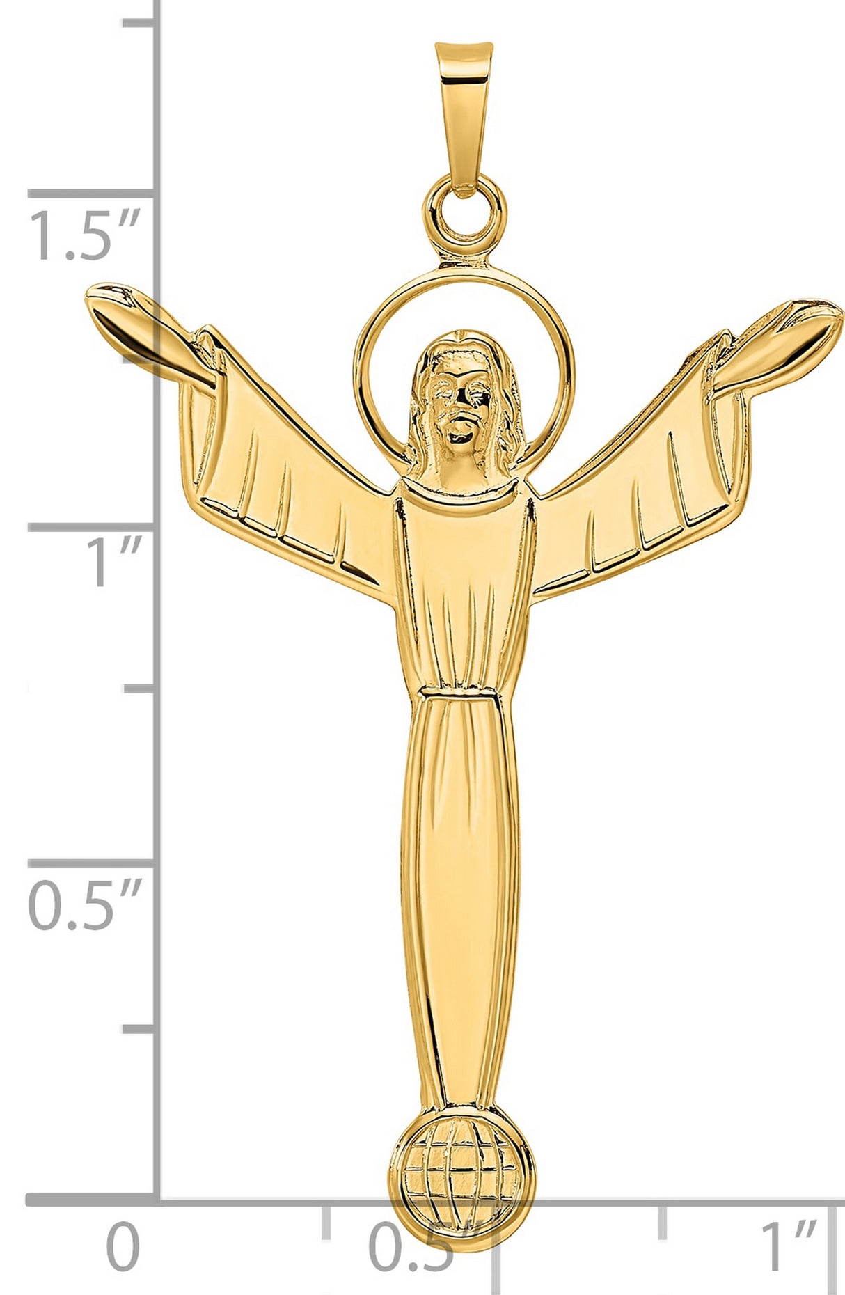 14k Yellow Gold Christ the Redeemer Pendant with Outstretched Arms on Globe Base