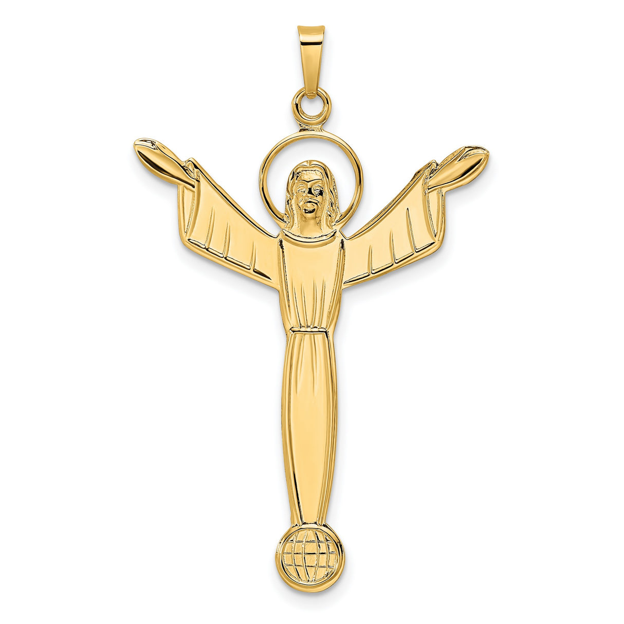 14k Yellow Gold Christ the Redeemer Pendant with Outstretched Arms on Globe Base