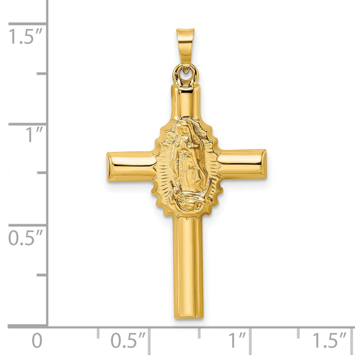 14k Yellow Gold Cross Pendant with Embossed Virgin of Guadalupe, Catholic Religious Charm