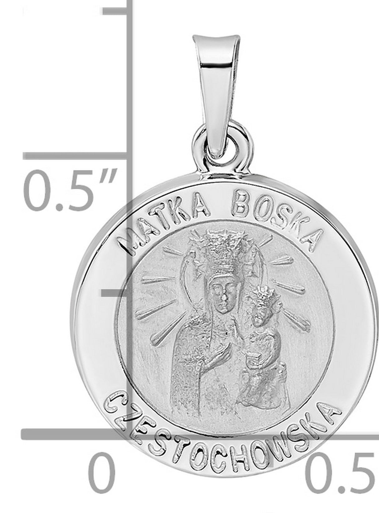 14k White Gold Black Madonna Pendant, Czestochowa Virgin Mary Catholic Medal