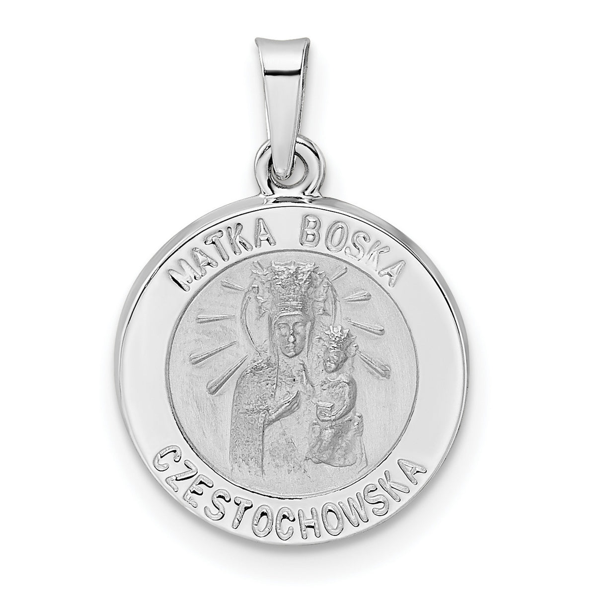 14k White Gold Black Madonna Pendant, Czestochowa Virgin Mary Catholic Medal