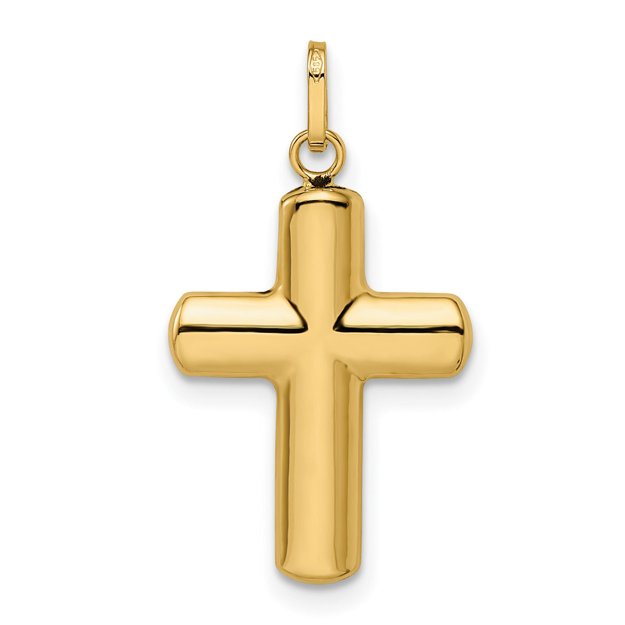 14k Yellow Gold Cross Pendant, Polished Rounded Design, Religious Christian Jewelry