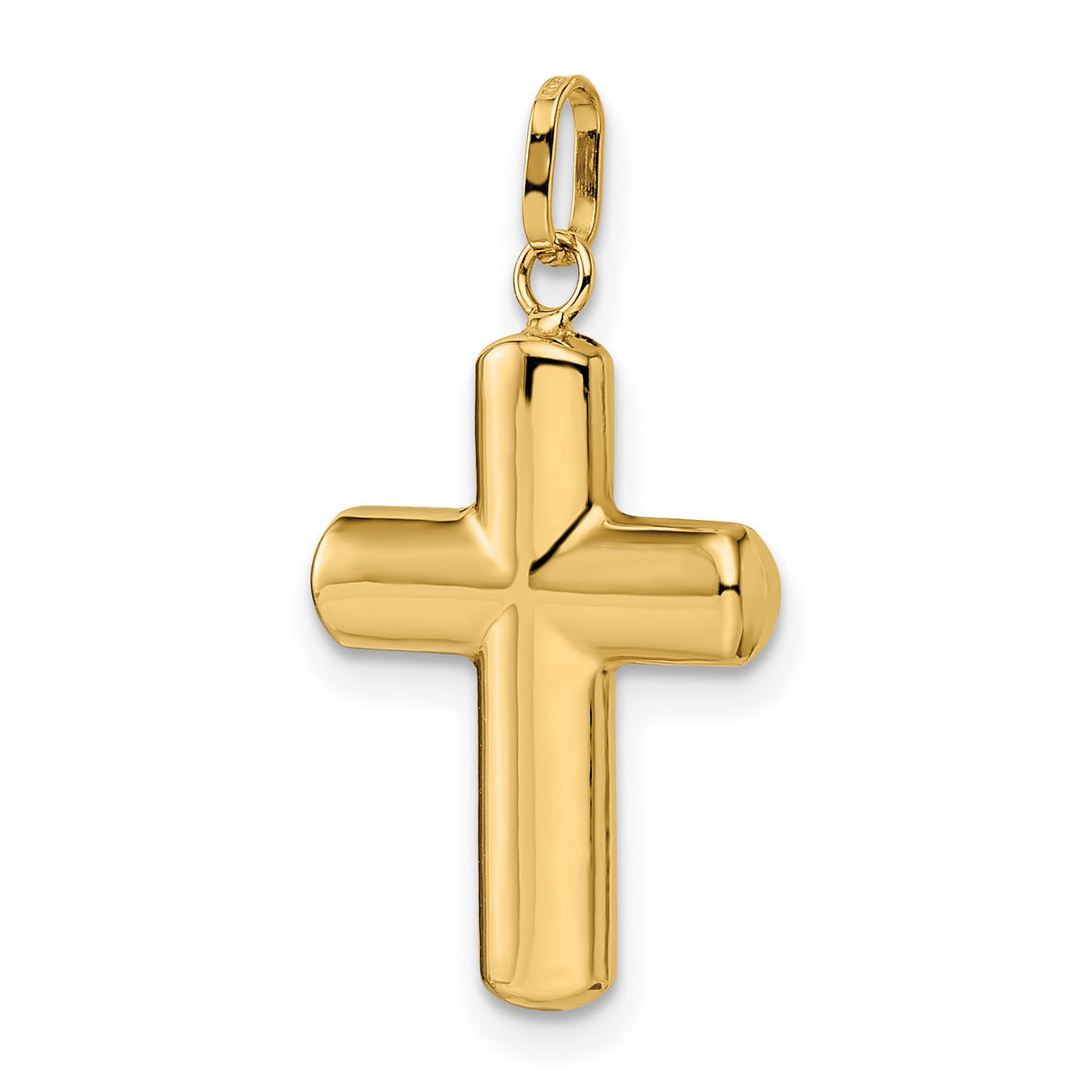 14k Yellow Gold Cross Pendant, Polished Rounded Design, Religious Christian Jewelry