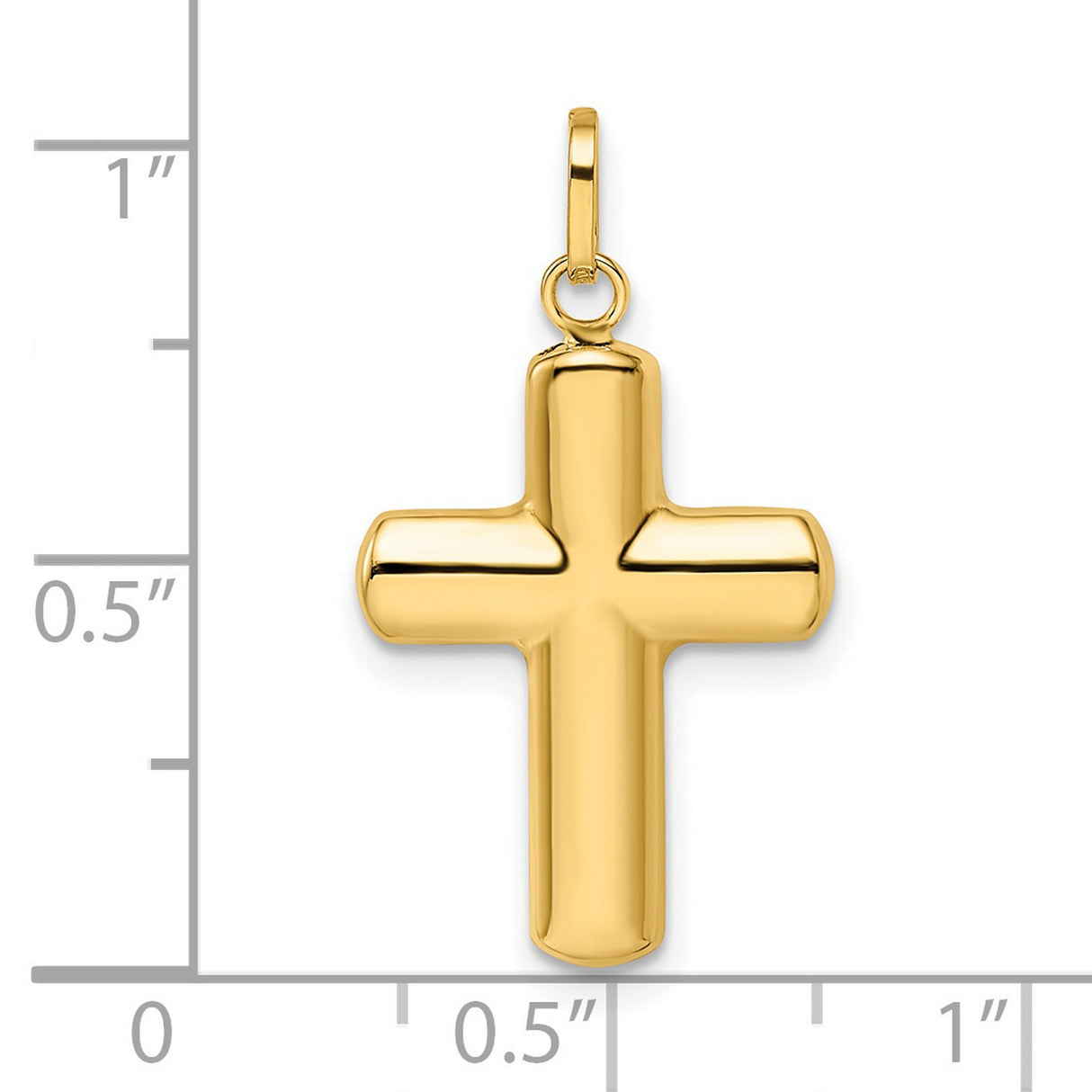 14k Yellow Gold Cross Pendant, Polished Rounded Design, Religious Christian Jewelry