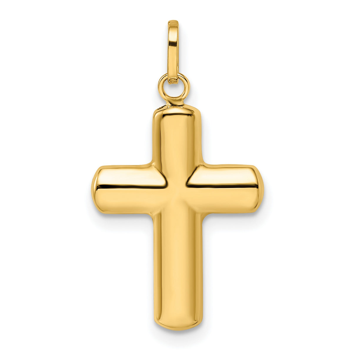14k Yellow Gold Cross Pendant, Polished Rounded Design, Religious Christian Jewelry