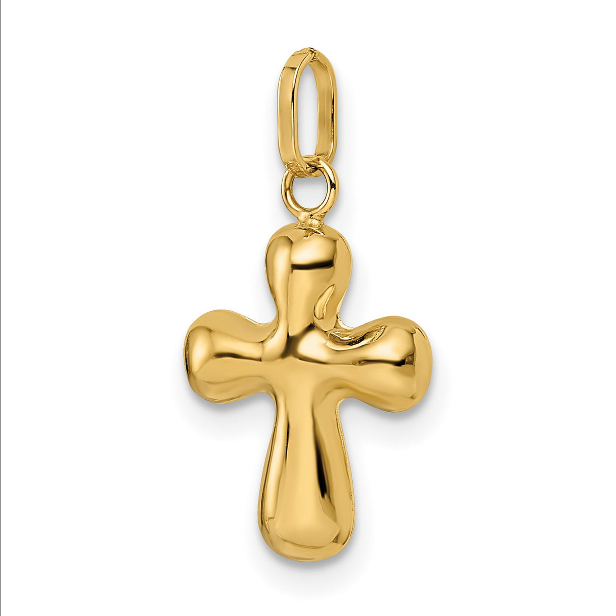 14k Yellow Gold Rounded Cross Pendant, Smooth Polished Christian Symbol for Women or Unisex Wear