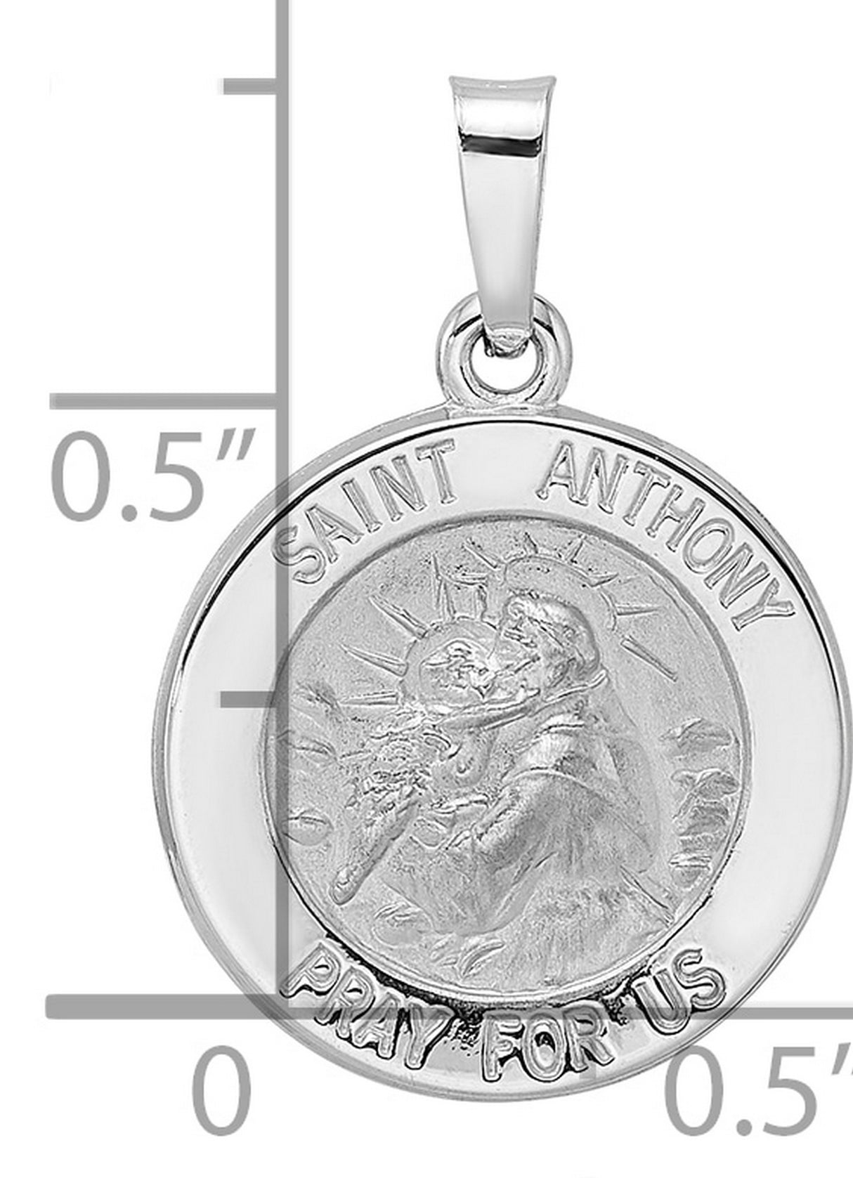 14k White Gold Saint Anthony Medallion Pendant, Catholic Religious Charm for Men or Women