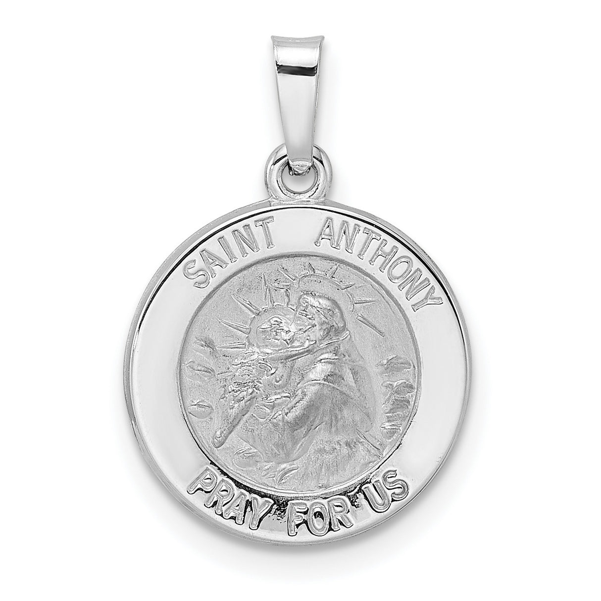 14k White Gold Saint Anthony Medallion Pendant, Catholic Religious Charm for Men or Women