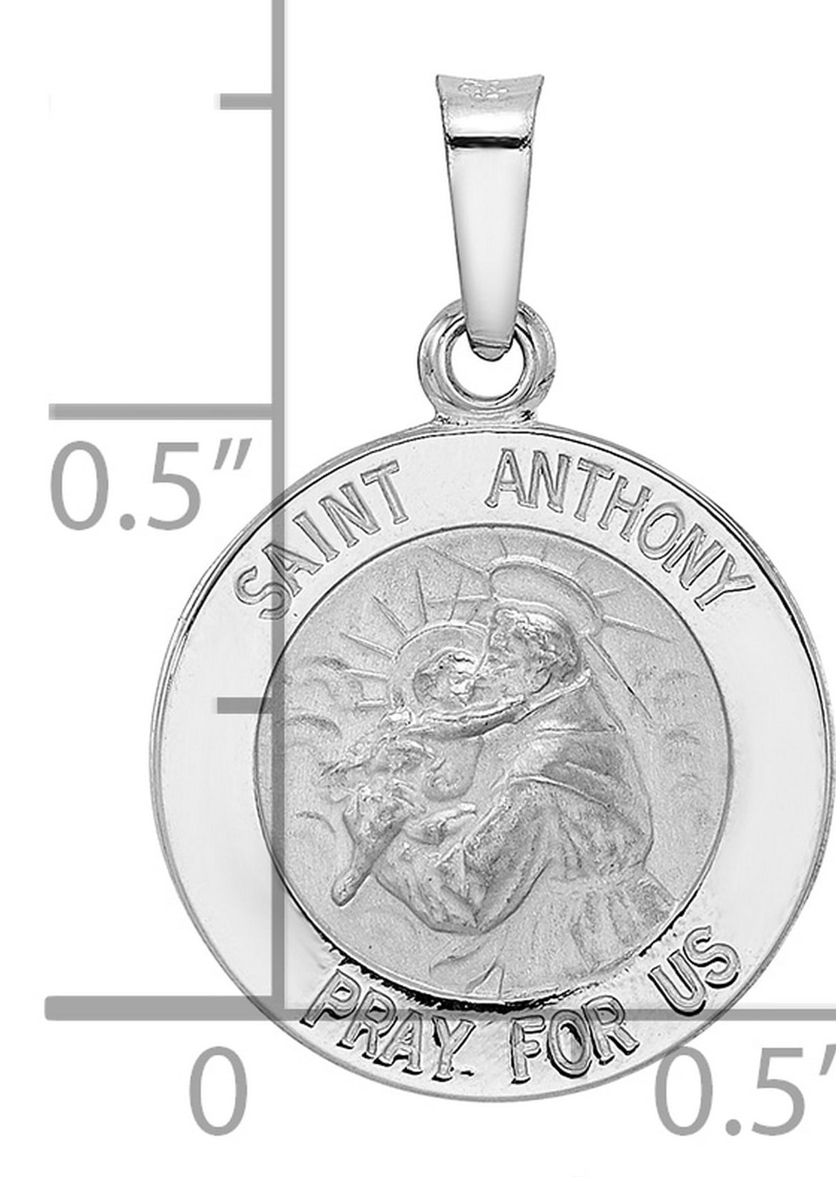 14k White Gold Saint Anthony Medal Pendant with Satin Finish Religious Charm