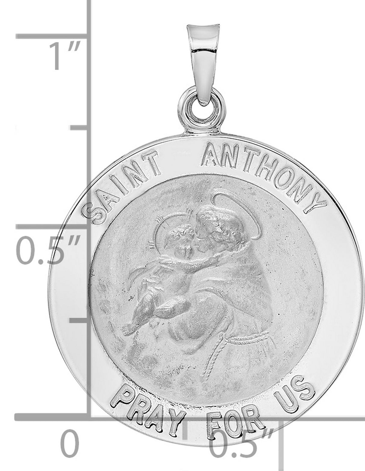 14k White Gold Saint Anthony Medal Pendant with Christ, Catholic Religious Charm