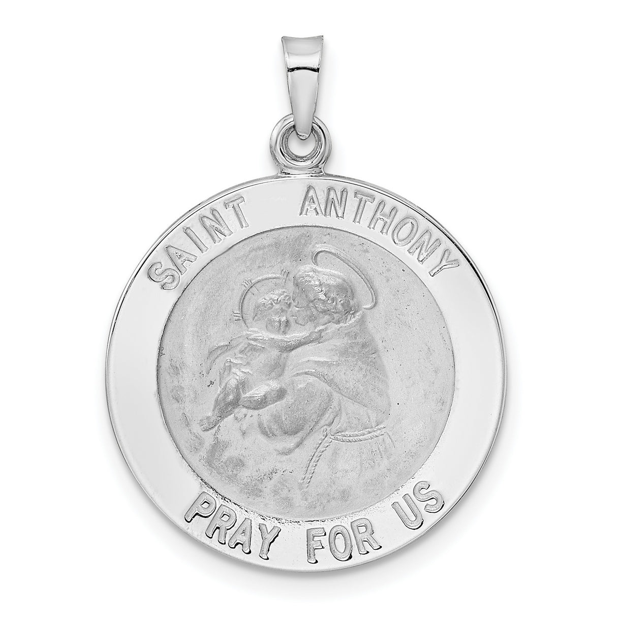14k White Gold Saint Anthony Medal Pendant with Christ, Catholic Religious Charm