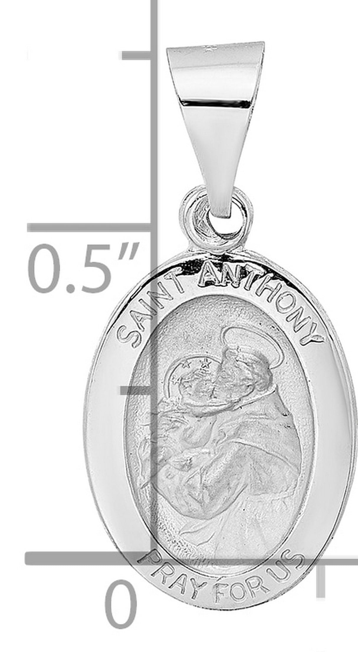 14k White Gold Saint Anthony Medal Pendant, Catholic Religious Charm for Men or Women