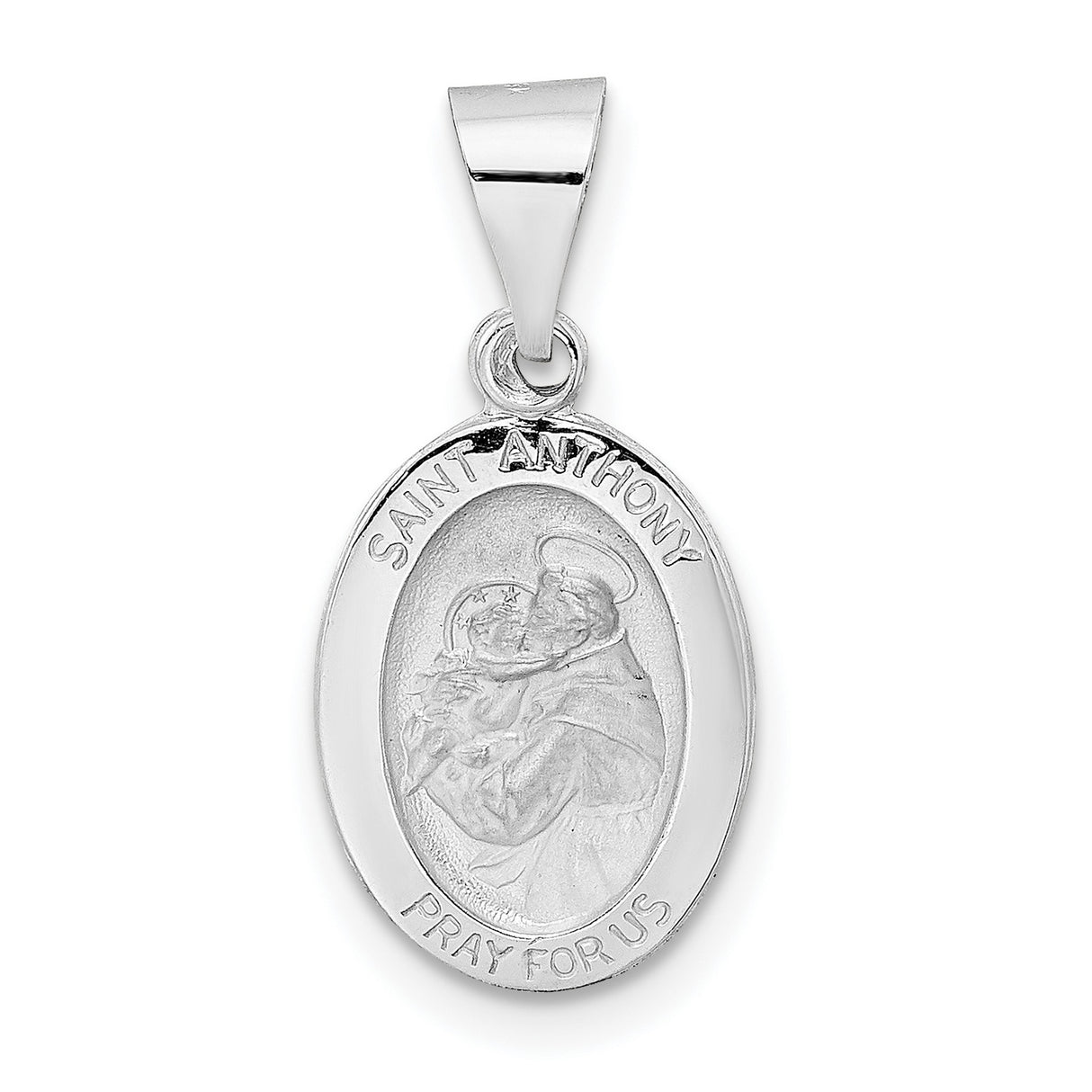 14k White Gold Saint Anthony Medal Pendant, Catholic Religious Charm for Men or Women