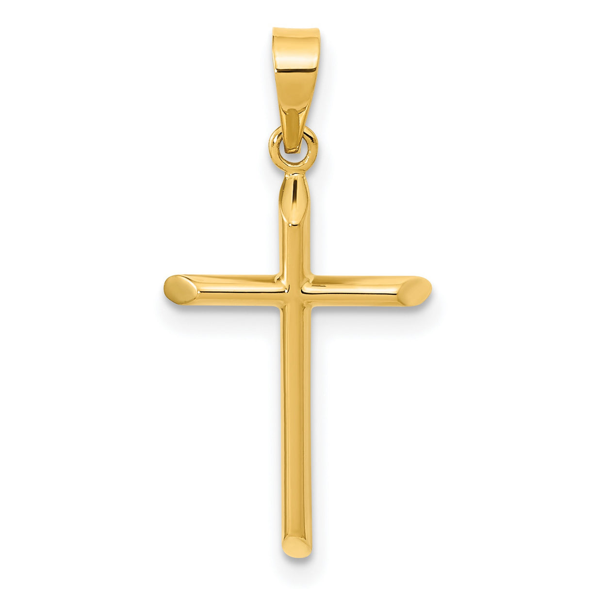 14k Yellow Gold Cross Pendant, Polished Religious Design for Women and Unisex
